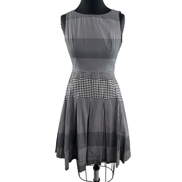 TS Taking Shape Black White A-Line Dress Polka Dots Boat Neck Back Zip Size 8 - Picture 1 of 9
